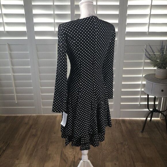 Vtg 80s D Frank Polka Dot Dress 12 NEW A Line Black Tiered Skirt Cute Flirty Fun - Picture 11 of 12